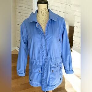 Vintage Pacific Trail Jacket Windbreaker Snap Hood Blue Womens Petite Small EUC